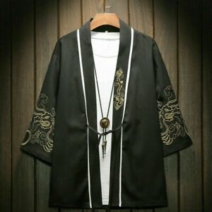 Men's Embroidery Kimono Jacket Coat Cardigan Outwear Japanese Retro Chinese Tops