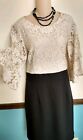 Perception Womens Size XL 16 Black Off White Dress Lace Top Bell Sleeve Cocktail