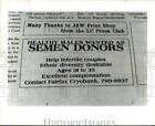 1990 Press Photo Newspaper Advertisement for Semen Donors at Fairfax Cryobank