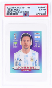 2022 Panini Fifa World Cup Qatar Stickers #ARG20 Lionel Messi Blue Back PSA 6