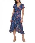 New $128 Kensie Women's Floral Fit & Flare Midi Short Sleeve Dress A2385