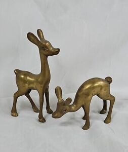 New Listing2 Vintage MCM Brass Deer Doe & Fawn Statues Miniature Figures Hollywood Regency