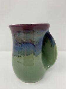 Neher Pottery Clay in Motion Green Right Handed  Hand Warmer Mug Signed 2021