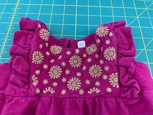 Tea Collection Magenta & Gold Embroidery Bubble Romper Baby Infant Size 9–12 M