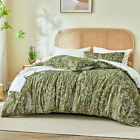 Olive Green Queen Comforter Set - Queen Size Comforter Set, 3 Pieces Cute Floral