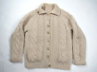 Vtg Hand Knit Cable Knit Wool Women Sweater Cardigan Small Chunky Irish Homemade