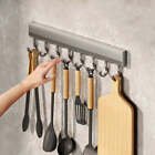 New ListingWall Mounted Hooks Rack Punch Free Kitchen Utensils Storage Row Hook Holder Bath