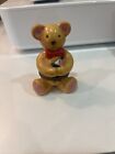 Collectible Porcelain Teddy Bear  Hinged Trinket  Box