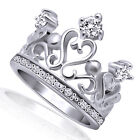 Round Cut Cubic Zirconia Sterling Silver Crown Engagement Ring Size 6 7 8 9 10