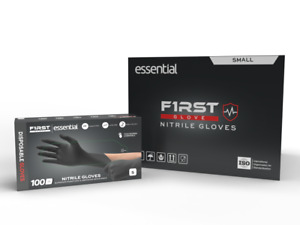 First Glove Black Nitrile Light Industrial Disposable Gloves 3 Mil, Latex Free