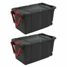 Wheeled Tote Plastic Storage Container Box 40 Gal 2 Pack Organizer With Lid Bin