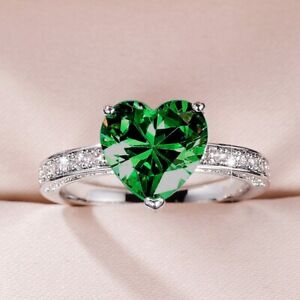 Fashion Women Heart Cubic Zirconia Rings 925 Silver Wedding Jewelry Size 5-12