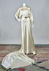Antique 1920s 1930s Bias Cut Silk Wedding Gown Cream White Bridal Dress As Is