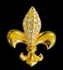 Swarovski Swan Signed Crystal Fleur De Lis Gold Plated Brooch Pin