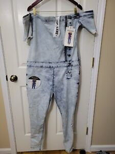VIP jeans Jumpsuit. Off The Shoulder. Bleached Look. Sized 2X- 3X