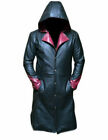 BLACK Men's Trench Coat Handmade Genuine Lambskin Leather Hooded Stylish Formal