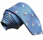 Ben Silver Light Blue w/White Pink Stork Handmade In England Woven Silk 60” Tie