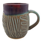 New ListingHandmade Signed Pottery Coffee Mug - 12oz Purple Blue Gray Geometric Stripe