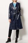 Jason Wu Trench Coat Women's 4X Navy Blue Faux Leather Croc Embossed Raincoat
