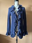 Minnie Rose Blue 100% Cashmere Ruffle Open Front Cardigan Sweater Size Small