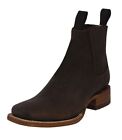 Mens Dark Brown Chelsea Ankle Boots Leather Western Rodeo Square Botas Vaquero