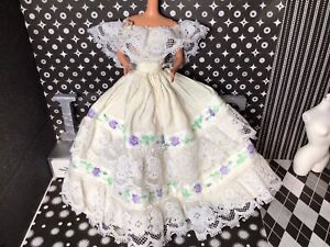 VINTAGE BARBIE DOLL SIZE HANDMADE COTTON DRESS--EXCELLENT  Frilly Lace Expert