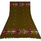 Sanskriti Vintage Long Woolen Brown Shawl Hand Embroidered Scarf Throw Stole