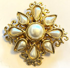 VTG Gold Tone Baroque Pearl Brooch Pendant Assymetric Imitation Pearls LG 2.5