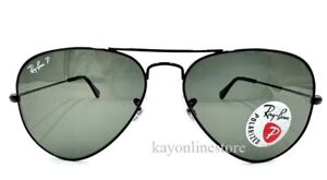 Ray Ban Aviator Black Classic Polarized Green Sunglasses RB3025 002/58 62 mm New