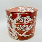 New ListingVTG LJ Japan Ceramic Japanese Stacking Bowls Lid Orange Color & White Blossoms