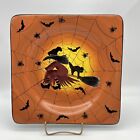 Laurie Gates Ware Halloween Square Serving Bowl Platter Witch Spider Web Bat Cat