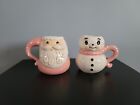 Johanna Parker Design Christmas Pink Santa & Snowman Mug Set