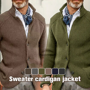 Mens Knitted Long Sleeve Jacket Sweater Warm Coat Casual Cardigan Button Top NEW