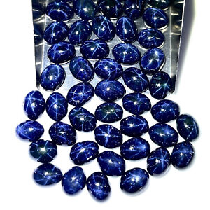 4 Pcs Natural Star Blue Sapphire 8x6mm Oval Loose Cabochon Gemstones Lot