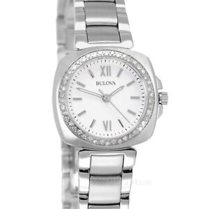 BULOVA Womens 46 Diamonds Gallery Watch, White Dial, Silver Stainless Steel Band