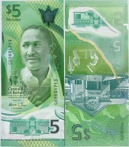 Barbados 5 Dollars ND 2022 Polymer P 81 UNC