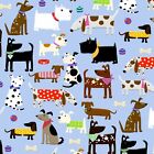 Fabric Dogs All Kinds on Baby Blue Comfy Flannel 1/4 yard N0970AE-11