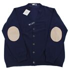 Fedeli NWT 100% Cashmere Cardigan Sweater Size 56 US XXL Navy w/ Elbow Patches