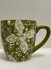 Laurie Gates Olive Green Coffee Mug 15.8oz Hand Painted Embossed 2016