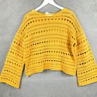 Kye Mi Cropped Sweater Womens Small Yellow Open Knit Beach Cover Bohemian Arty