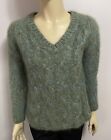 Vtg Dario Of Italy Marled Green Mohair Wool Cable Knit V Neck Sweater 34” Bust