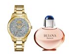 Bulova Harley Davidson Women's Quartz Crystal Gold Perfume Watch Set 35mm 77L110