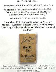 1893 CHICAGO WORLD'S FAIR COLUMBIAN EXPOSITION HARTFORD INS ADVERTISING NOTEBOOK