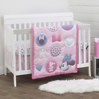 Minnie Mouse 3-PC Nursery Crib Bedding Set Baby Girl Pink Grey Rose Quilt Sheets