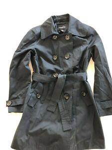LONDON FOG Womens Trench Coat Raincoat Black Tie Belt Small - FREE SHIPPING!