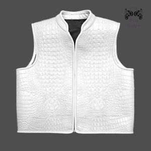 New Men's White Crocodile Premium Leather Concealed Biker Fashion Vest