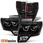 Fit 09-14 Ford F150 SMD LED Halo Projector Black Headlight+LED Tail Lights Lamps (For: 2012 Ford F-150)