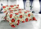 Printed Embossed Pinsonic Bedspread Coverlet Christmas Quilt Set, Red Poinsettia
