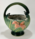 Roseville Pottery Zephyr Lily Evergreen Handled Basket 393-7 1940's VTG