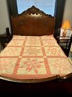 Vintage Pink Hand Stitched Quilt, 68” X 89”, Fits Queen or Full Size Bed